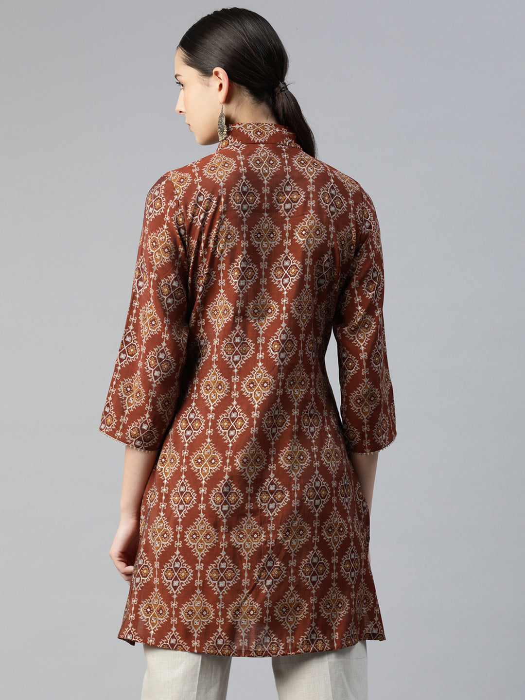 Ethnic Motif Printed Modal Chanderi High-Low Tunic