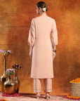 Twill Weave Embroidered Kurta Set with Lace-Trimmed Palazzo
