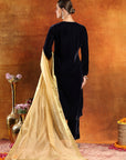Velvet Zari-Embroidered Kurta Set with Palazzo & Banarasi Dupatta