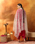 A-Line Kurta Set with Lucknavi Embroidery, Palazzo & Embroidered Supernet Dupatta