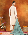 Knitted Wool Kurta Set with Embroidery, Palazzo & Tasselled Chanderi Dupatta