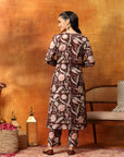 Wool Blend Floral Kurta Set with Zari Embroidery, Lace Detail & Solid Palazzo