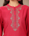 Zari-Embroidered Viscose Blend Kurta Set with Art Silk Dupatta