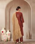 Zari-Trimmed V-Neck Kurta Set with Chanderi Tassel Dupatta