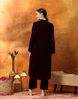Velvet Kurta Set with Mandarin Collar & Zari Embroidered Yoke