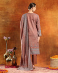 Floral Pashmina Wool Kurta Set with Zari Neckline & Printed Wool Dupatta