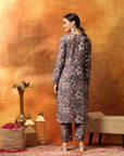 Wool Blend Floral Printed Kurta Set with Ethnic Embroidery & Printed Palazzo