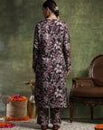 Wool Blend Floral Printed Kurta Set with Ethnic Embroidery & Printed Palazzo