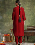 Poly Viscose Kurta Set with Zari-Embroidered Mandarin Collar