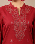Woolen Jacquard Embroidered Kurta Set with Wool Dupatta