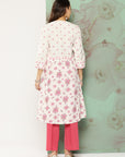 Floral Printed Sweetheart Neck Cotton Linen Kurta