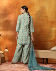 Ethnic Motif Printed Kurta with Zari Embroidery, Garara & Sequin-Laced Dupatta