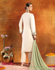 Knitted Wool Kurta Set with Ari Embroidery & Tasselled Dupatta