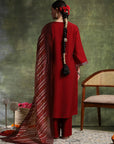 Zari-Embroidered Poly Viscose Kurta Set with Printed Chanderi Dupatta
