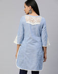 Blue White Floral Embroidered Kurti