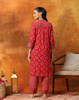 Viscose Rayon Zari Embroidered Kurta with Ethnic Print Palazzo