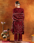 Calf-Length Jacquard Wool Kurta Set with Swarovski Detail & Dupatta