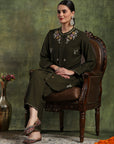 Ari Embroidered Straight Kurta Set with Bishop Sleeves & Palazzo