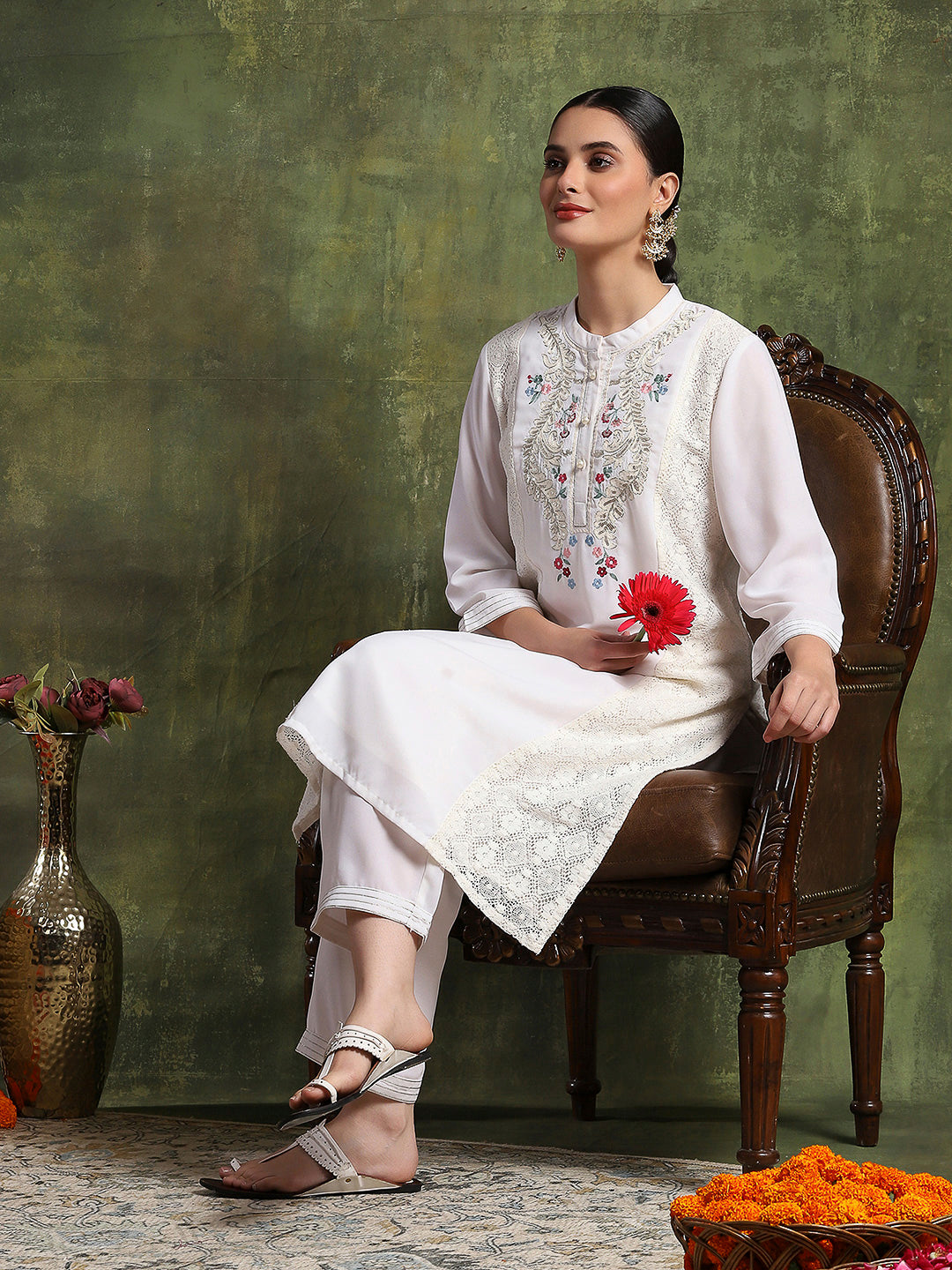 Crepe-Raschel Embroidered Kurta Set with Palazzo