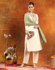 Knitted Wool Kurta Set with Ari Embroidery & Tasselled Dupatta