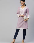 Blue White Floral Embroidered Kurti