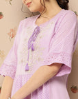 Floral Embroidered Flared Sleeves Kurti