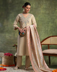 Cotton Linen Kurta Set with Ari Embroidery, Palazzo & Assam Silk Dupatta