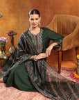 Poly Viscose Embroidered Kurta Set with Silk Palazzo & Printed Chiffon Dupatta