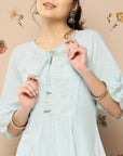 Floral Embroidered Flared Sleeves Kurti