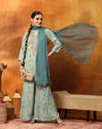 Ethnic Motif Printed Kurta with Zari Embroidery, Garara & Sequin-Laced Dupatta
