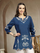 Thread Embroidered Cotton Kurti with Lace-Trim Sleeves