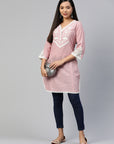 Blue White Floral Embroidered Kurti