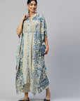 Floral Printed Flared Sleeves Thread Work Kaftan Kurta