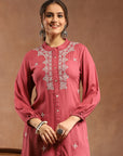 Viscose Rayon Lakhnavi Embroidered Kurti with Lace Hem Palazzo