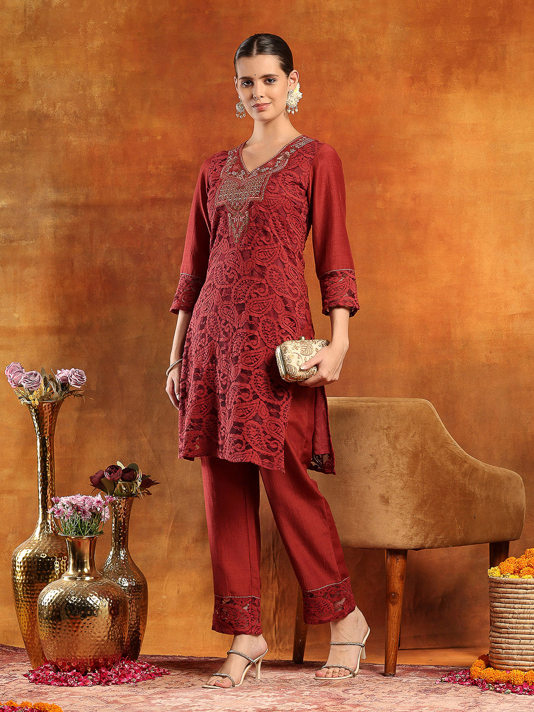 Cotton Raschel Embroidered Kurta Set with Palazzo