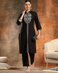 Embroidered Cotton Blend Straight Kurta Set