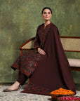 Woven Wool Kurta Set with Mandarin Collar, Palazzo & Printed Wool Dupatta