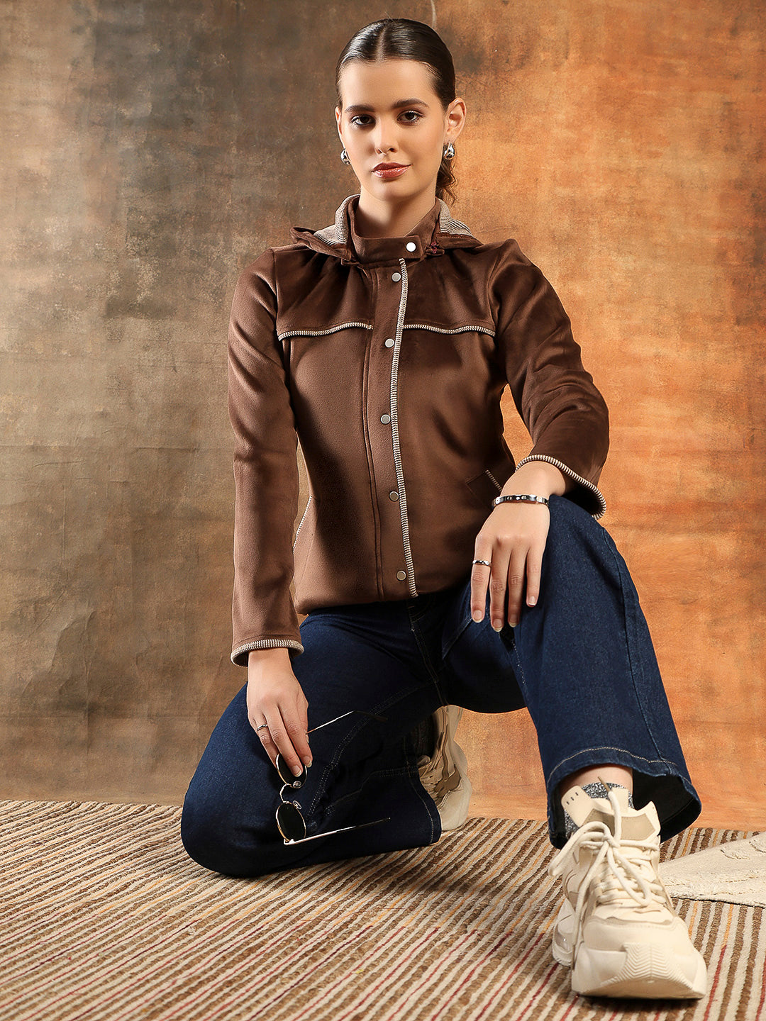 Solid Jacket with Hood &amp; Zip Closure