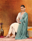 Knitted Wool Kurta Set with Embroidery, Palazzo & Tasselled Chanderi Dupatta