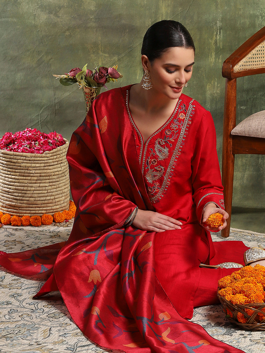 Samaira Silk Zari-Embroidered Kurta Set with Dupatta