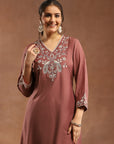 Kurta Set with Intricate Dori Embroidery, Lace Hem Palazzo & Embroidered Supernet Dupatta