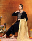 Velvet Zari-Embroidered Kurta Set with Palazzo & Banarasi Dupatta