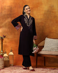Velvet Zari Embroidered Kurta Set with Elasticated Palazzo
