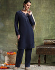 Velvet Embroidered Kurta Set with Organza Patti Sleeves & Palazzo