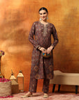 Wool Blend Floral Kurta Set with Zari Embroidery & Printed Elasticated Palazzo