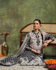 Linen Printed Kurta Set with Swarovski Detailing, Palazzo & Kotta Dupatta