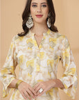 Yellow Abstract Print Rayon Slub Co-ord with Solid Palazzo