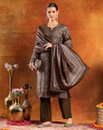 Pashmina Kani Print Kurta Set with Swarovski Yoke & Wool Dupatta