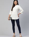 Mandarin Collar Schiffli Shirt Style Top