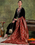 Velvet Kurta Set with Zari Embroidery & Banarasi Art Silk Dupatta